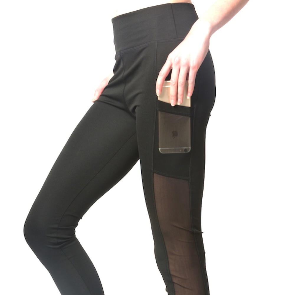 Women's Active Wear Black Mesh Slim Stretch Yoga Legging With Two Side Pockets